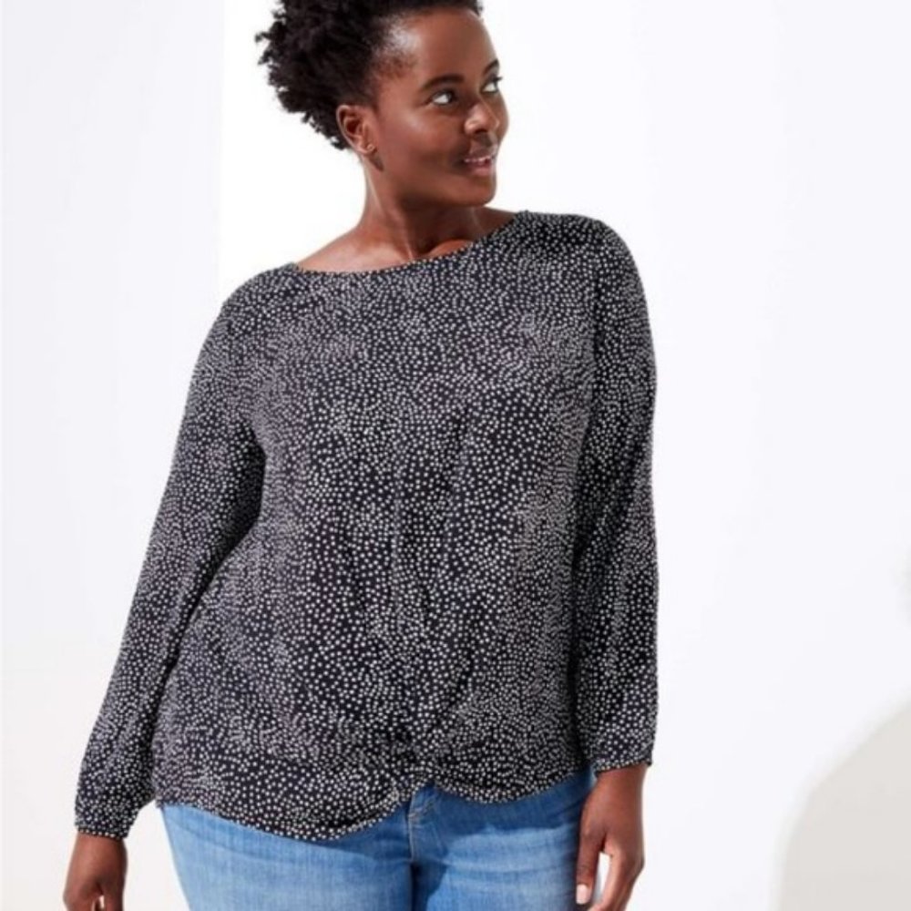 Loft Plus Dotted Mixed Media Twist Hem Top
